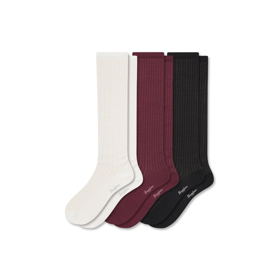 Women's Pointelle Knee High Sock 3-Pack - Daily School Comfort