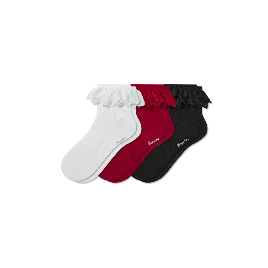 Women’s Ruffle Lace Quarter Sock 3-Pack - Trail Court Wear