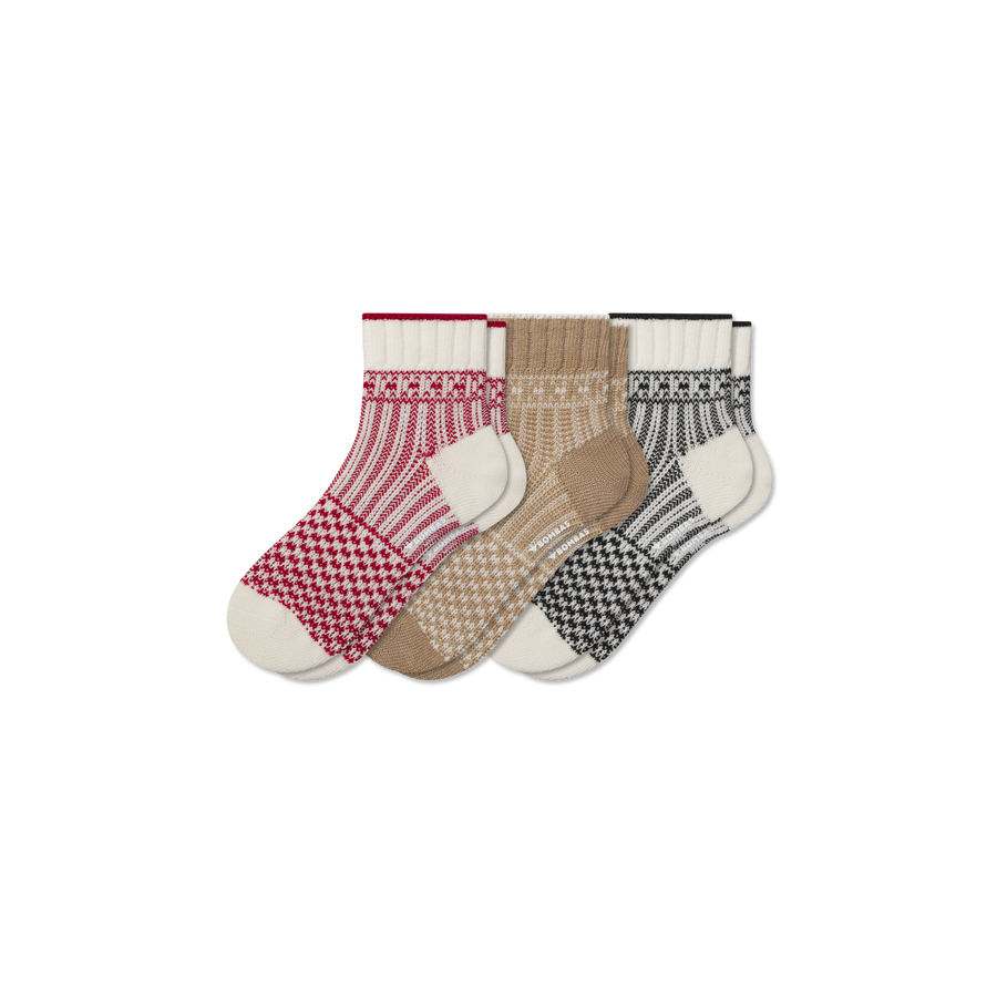 Women's Merino Wool Blend Sweater Quarter Sock 3-Pack - Cushion No Show Wear
