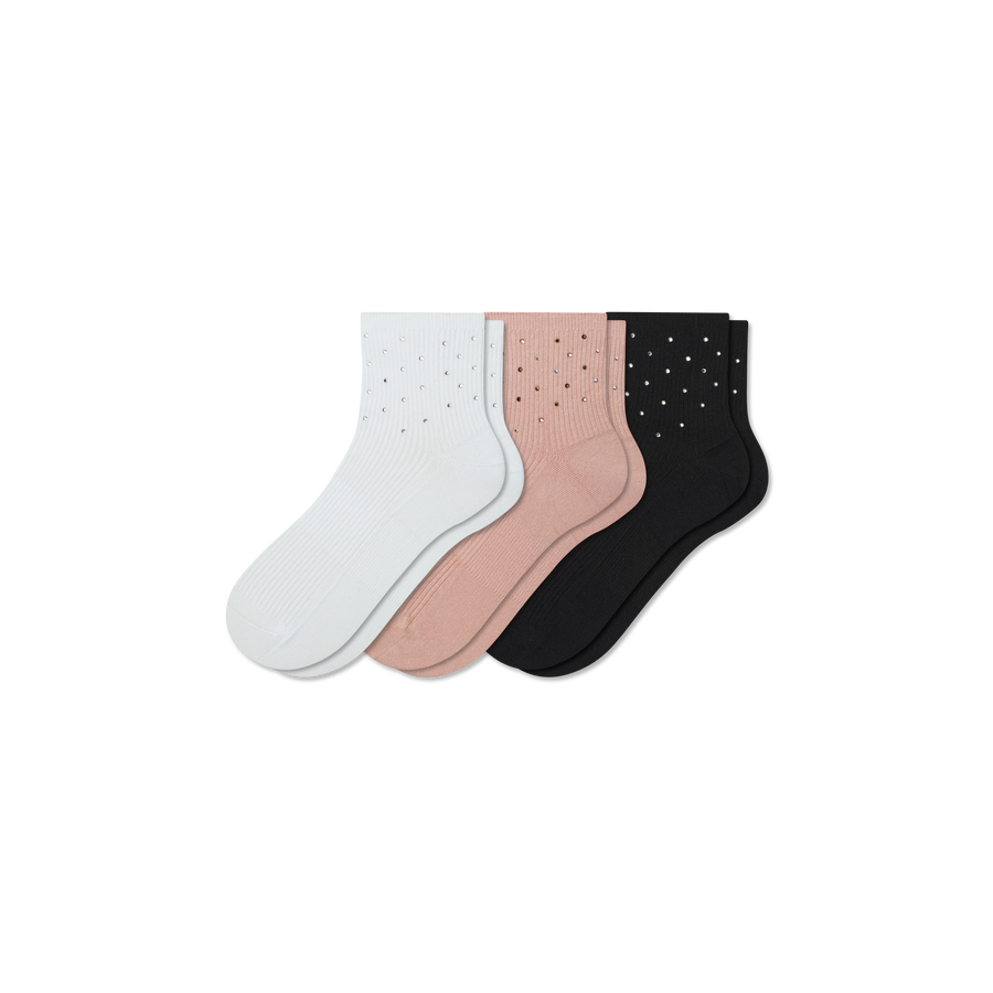 Women’s Rhinestone Rib Quarter Sock 3-Pack - Fresh Run Pair