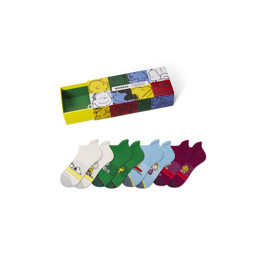 Peanuts x Bombas: Youth Ankle Sock 4-Pack Gift Box - Outdoor Travel Pack
