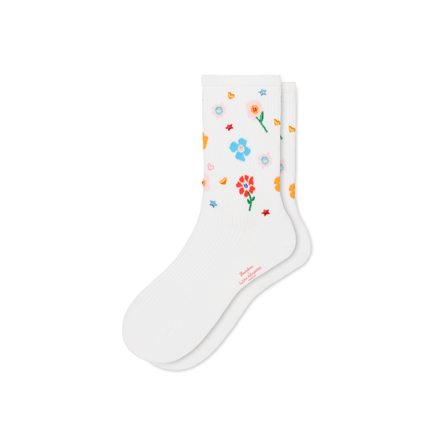 Bombas x Susan Alexandra Floral Embroidered Half Calf Socks - Studio Home Fit