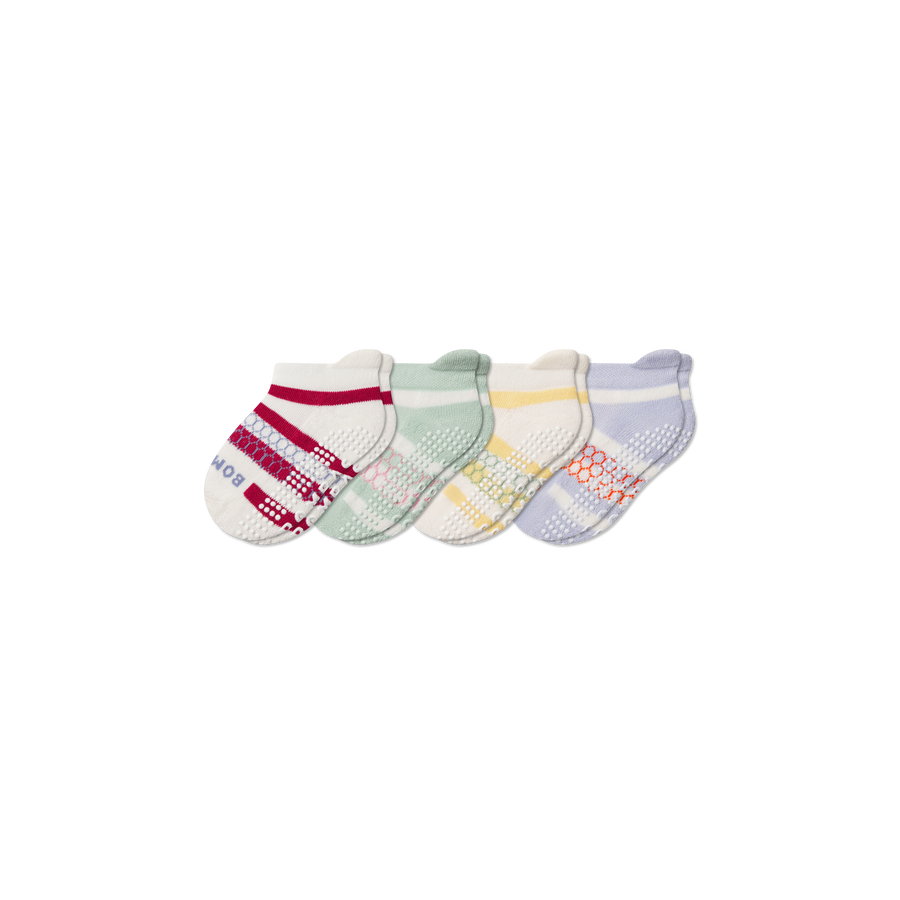 Toddler Stripes Gripper Ankle Sock 4-Pack - Breathable Court Cushion