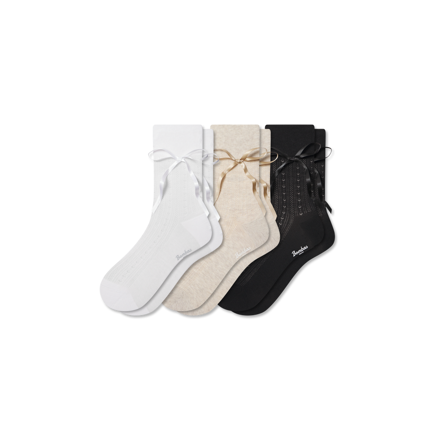 Women’s Pointelle Bow Half Calf Sock 3-Pack - Studio School Fit