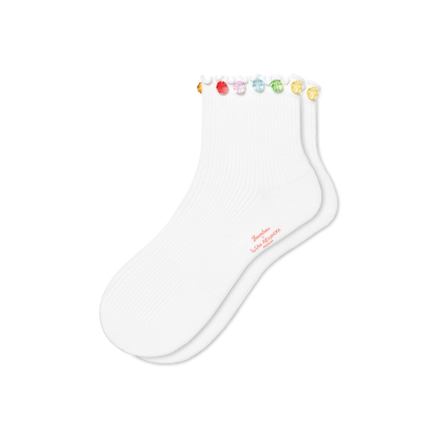 Bombas x Susan Alexandra Embellished Ruffle Rib Quarter Socks - Everyday No Show Pair