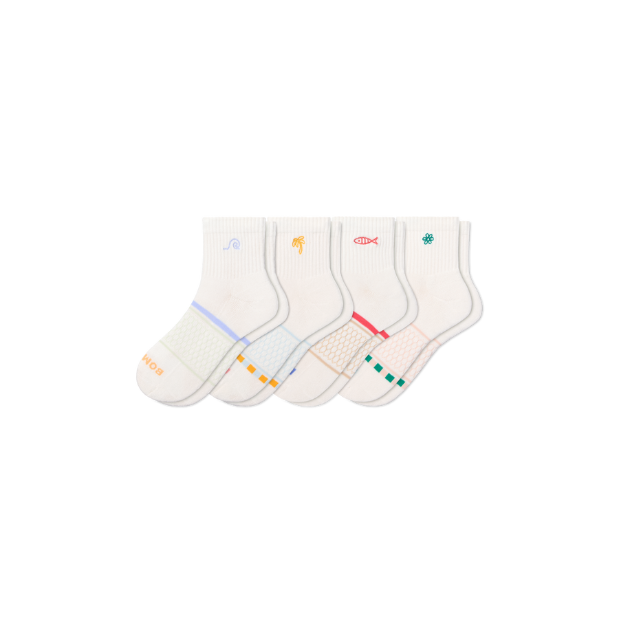 Women's Beach Day Embroidered Quarter Sock 4-Pack - Active Studio Pair