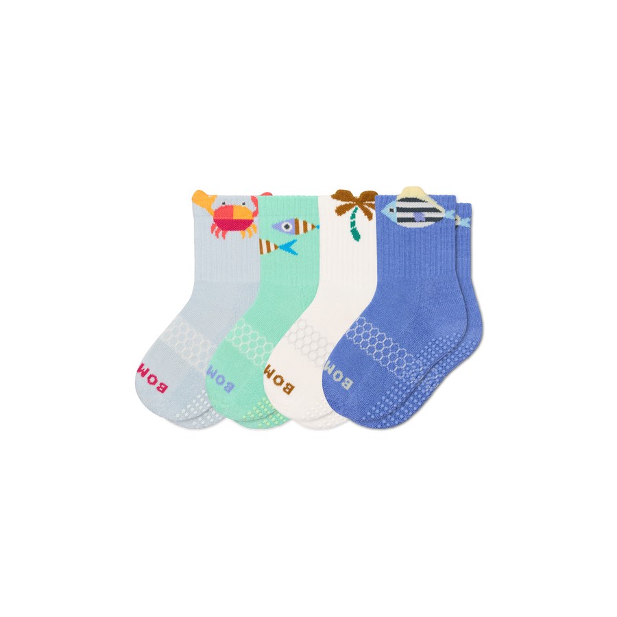 Junior Seaside Gripper Calf Sock 4-Pack - Cozy No Show Step