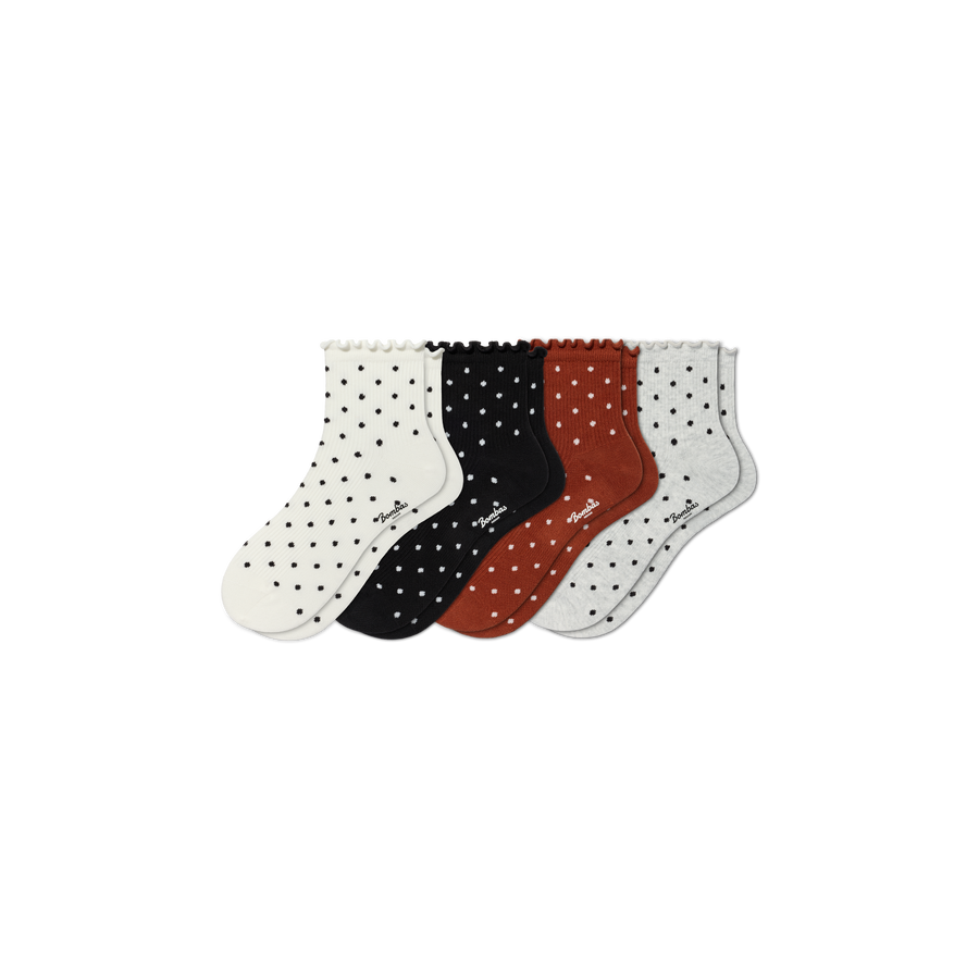 Women's Ruffle Rib Quarter Sock 4-Pack - Breathable Lounge Fit