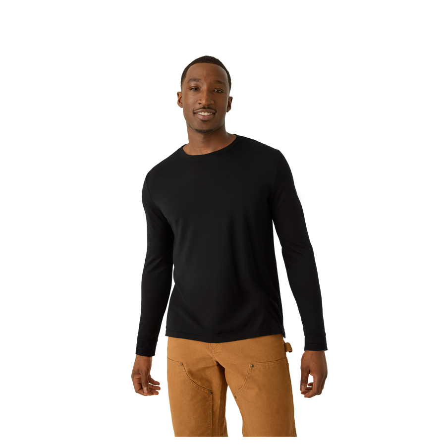 Men's Merino Wool Blend Crew Neck Long Sleeve T-Shirt - Support Gym Control