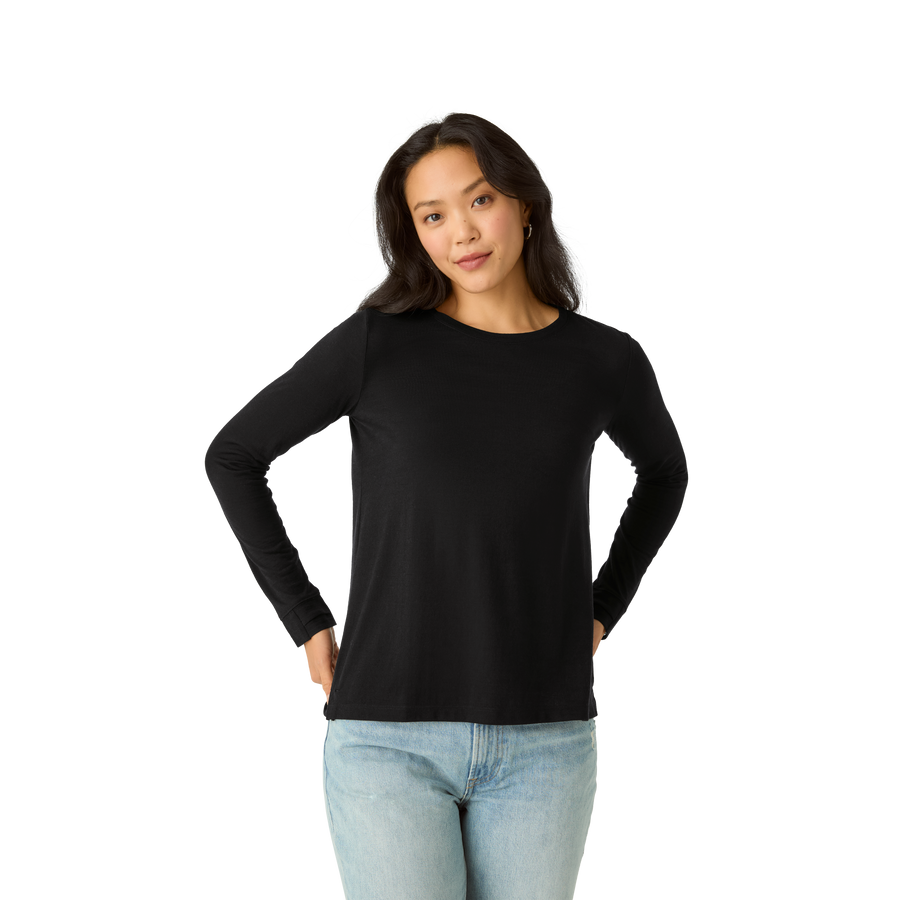 Women's Merino Wool Blend Crew Neck Long Sleeve T-Shirt - Active Daily Fit