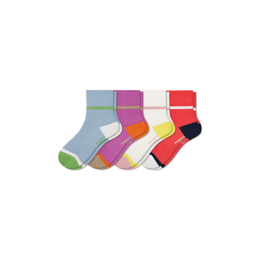 Youth Lightweight Ribbed Quarter Sock 4-Pack - Smooth Trail Cushion