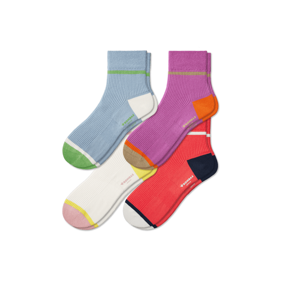 Women's Lightweight Ribbed Quarter Sock 4-Pack - Fresh Low Cut Pair