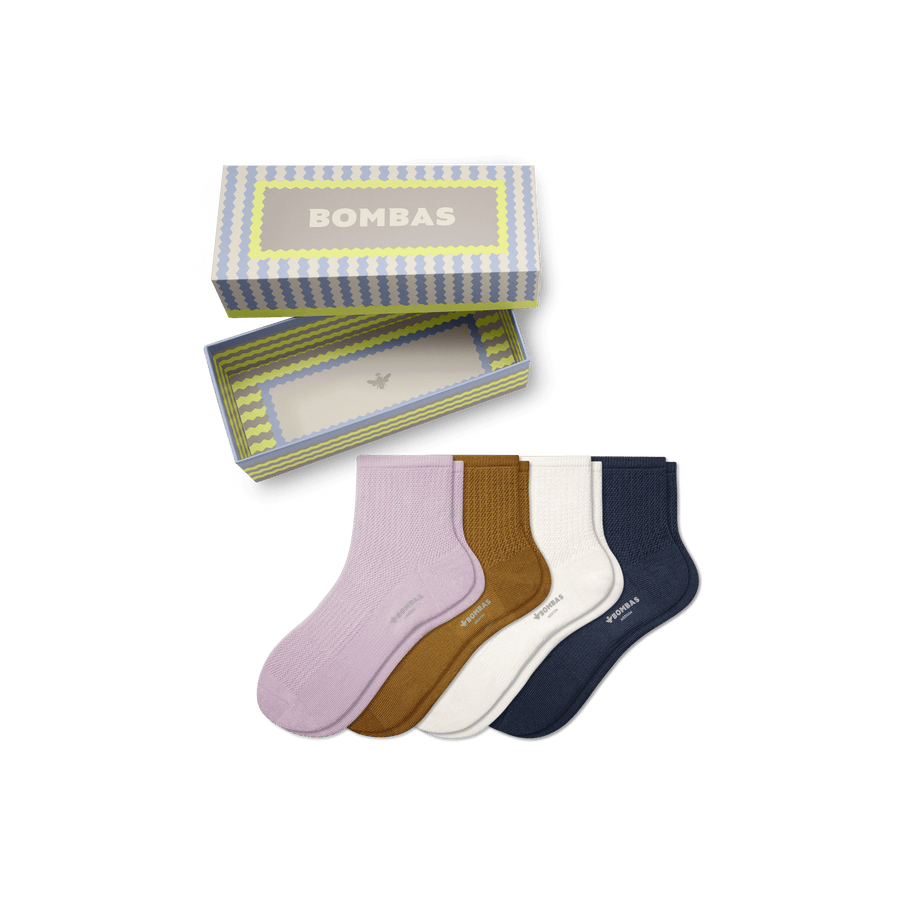 Women's Pointelle Quarter Sock 4-Pack Gift Box - Easy Wrap