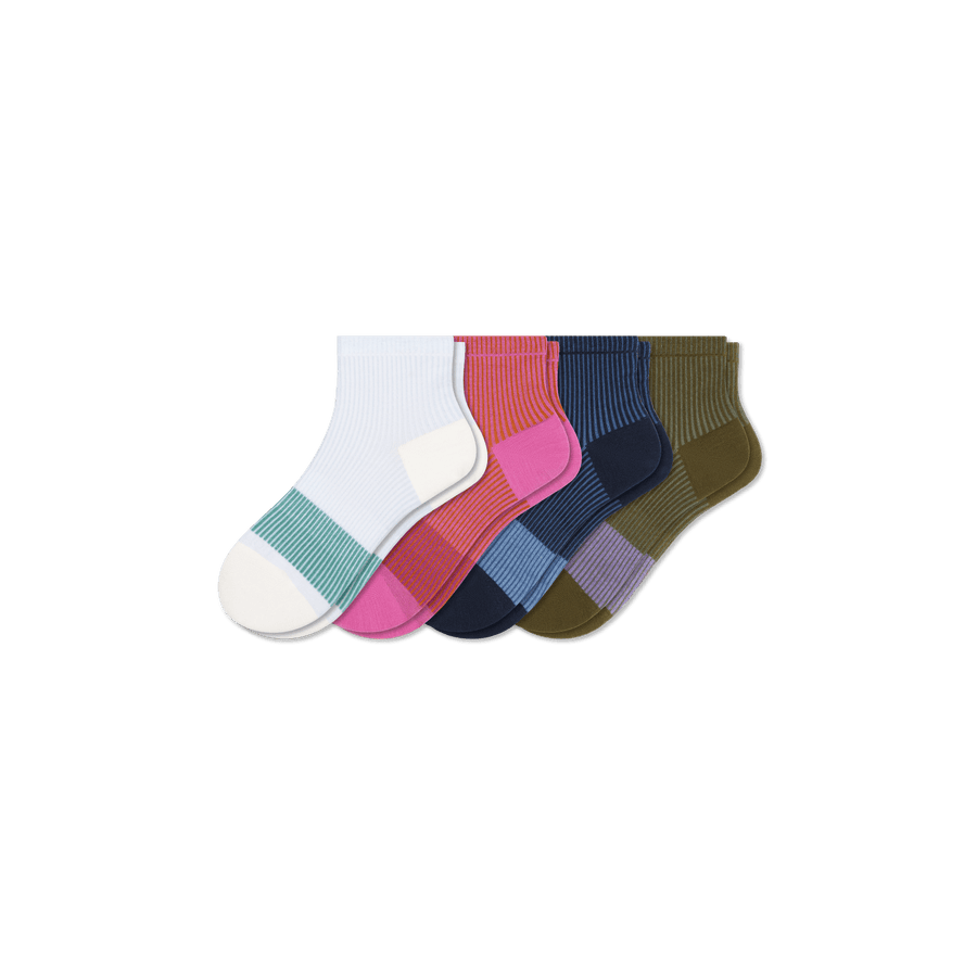 Youth Lightweight Stripe Quarter Sock 4-Pack - Studio Trail Cushion