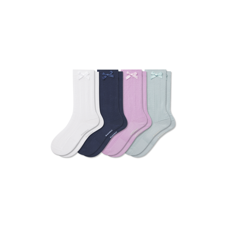 Youth Textured Bow Calf Sock 4-Pack - Easy Court Cushion