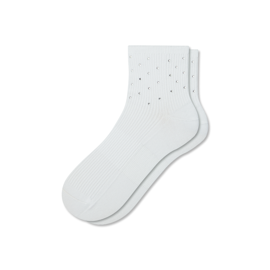 Women’s Rhinestone Rib Quarter Socks - Run No Show Comfort