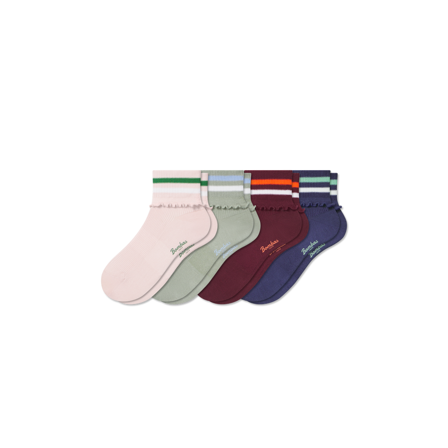Youth Foldover Ruffle Quarter Sock 4-Pack - Run Recovery Comfort