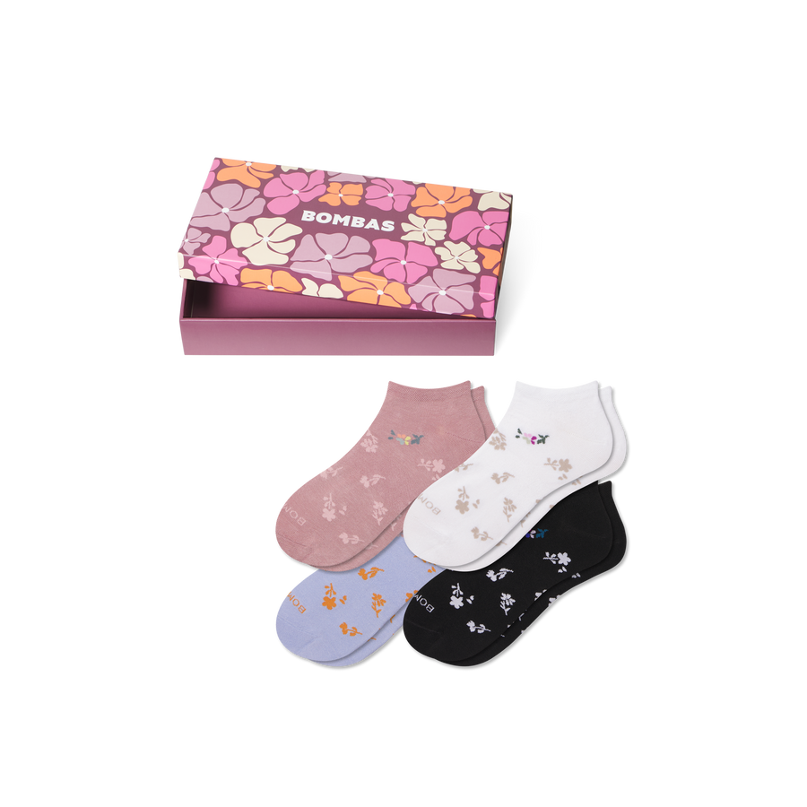 Women's Floral Lightweight Ankle Sock 4-Pack Gift Box - Ready Travel Carry