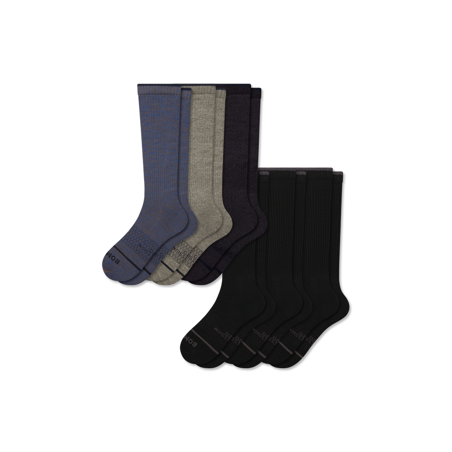 Men's Merino Wool Blend Everyday Compression Knee High Sock 6-Pack (15-20mmHg) - Sport Hold