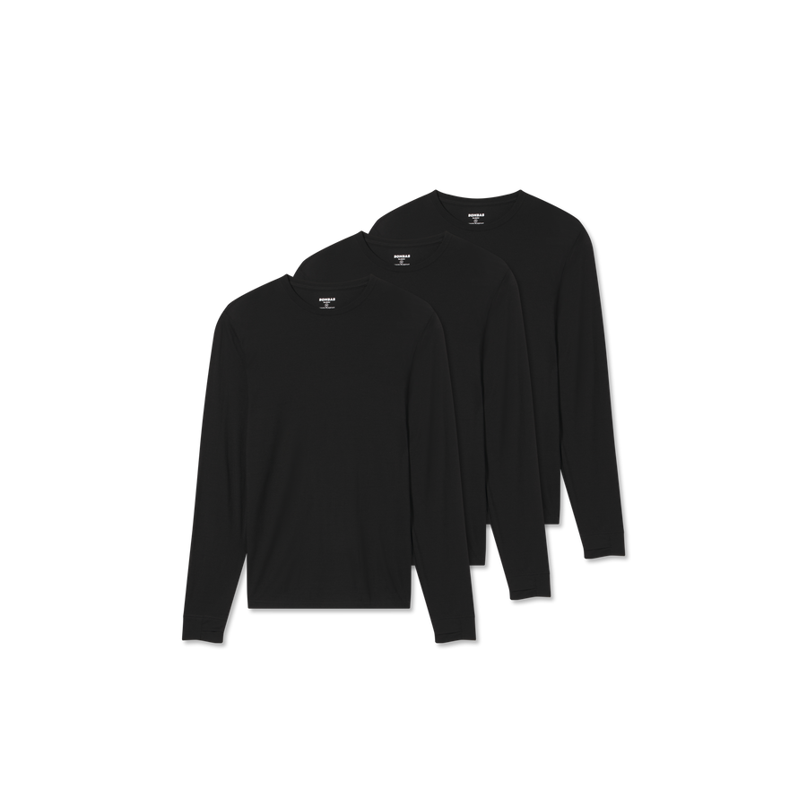 Men's Merino Wool Blend Crew Neck Long Sleeve T-Shirt 3-Pack - Dynamic Workout Move