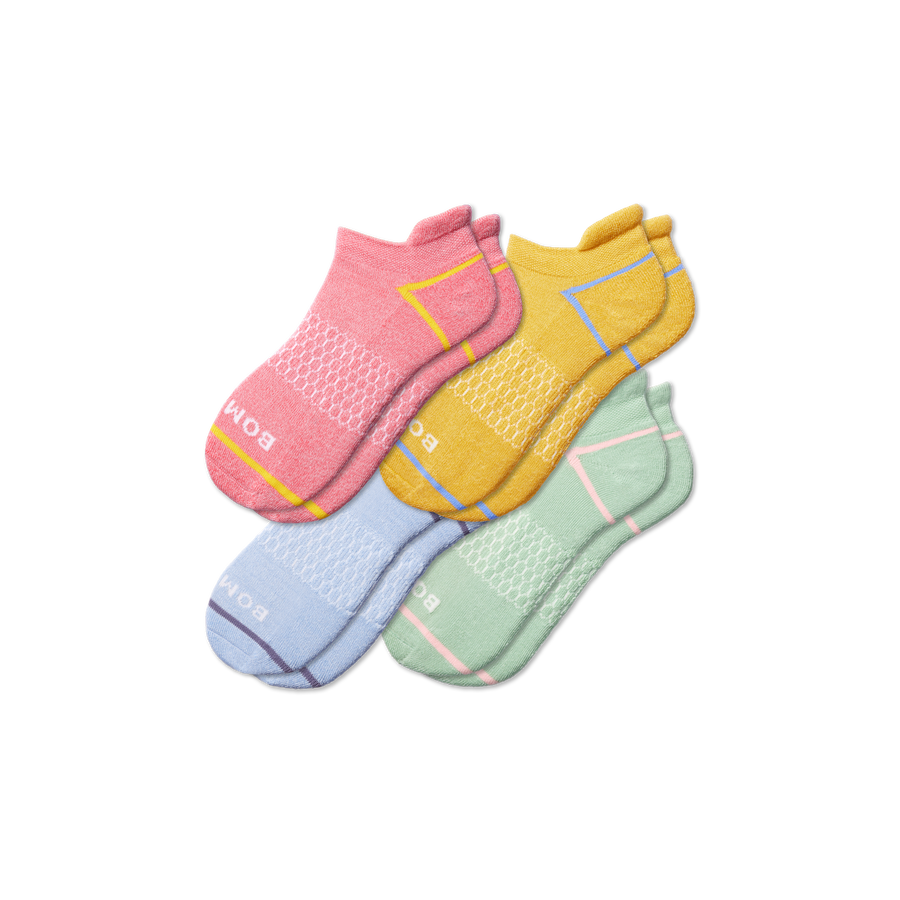 Women's Border Stripe Ankle Sock 4-Pack - Breathable No Show Move