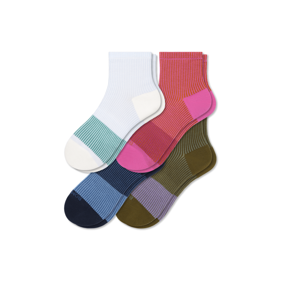 Women’s Lightweight Stripe Quarter Sock 4-Pack - Soft No Show Move