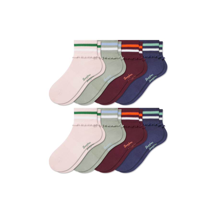 Youth Foldover Ruffle Quarter Sock 8-Pack - Soft Lounge Cushion