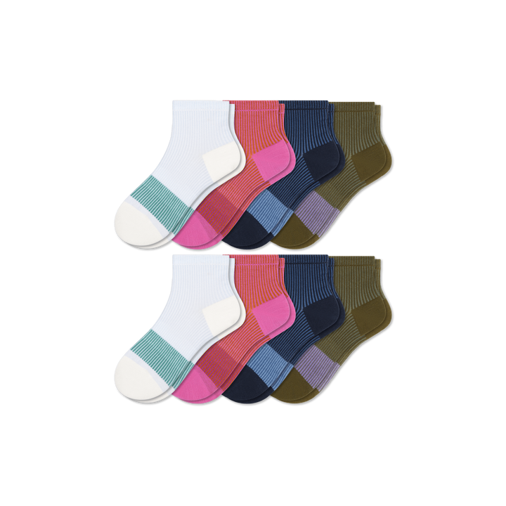 Youth Lightweight Quarter Sock 8-Pack - Navy Pink Mix
