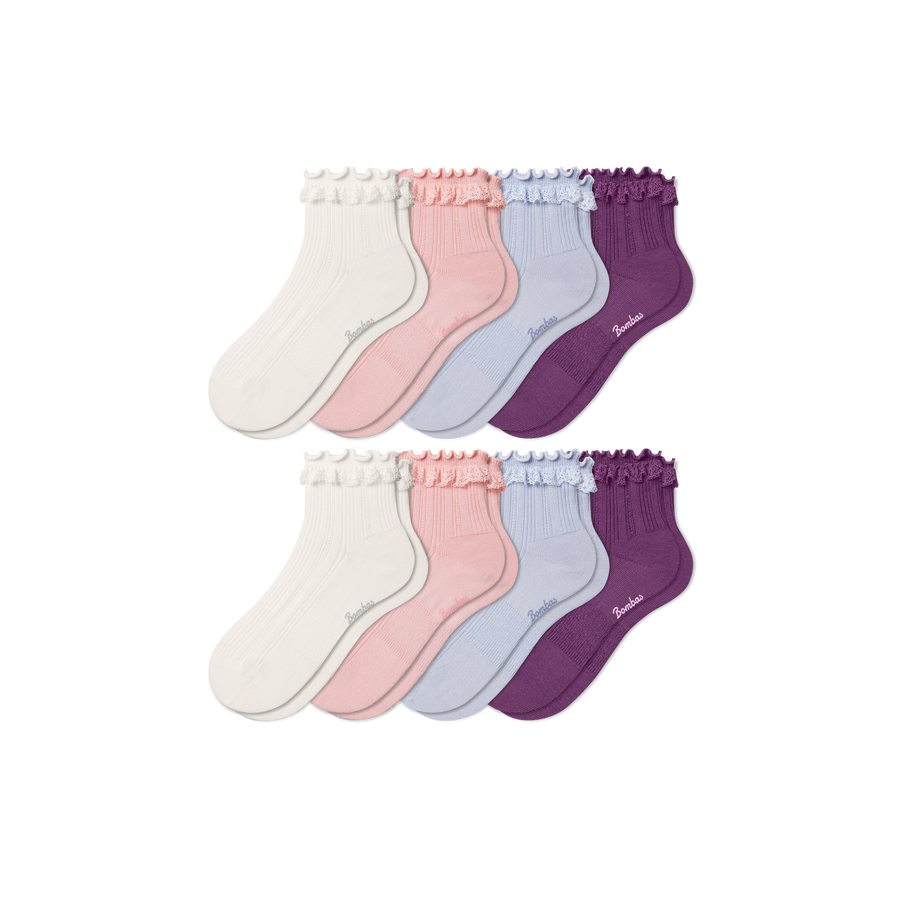 Youth Ruffle Rib Quarter Sock 8-Pack - Breathable Step