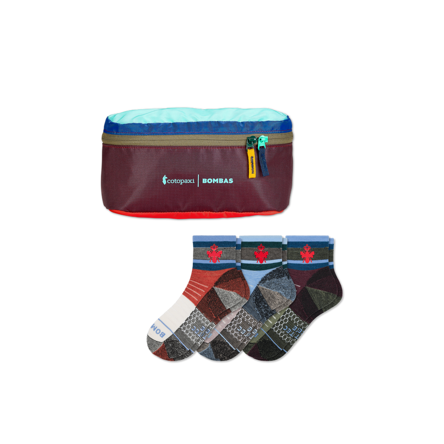 Cotopaxi x Bombas Merino Wool Blend Hiking Quarter Sock 3-Pack & Fanny Pack - Travel Hike Carry