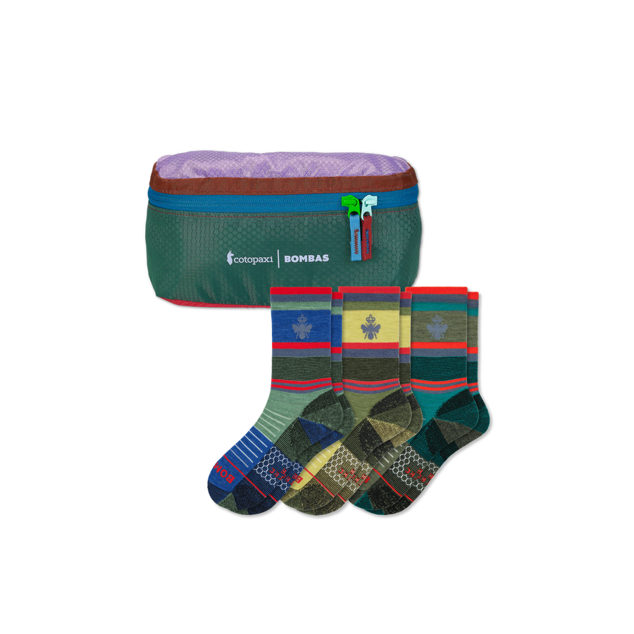 Cotopaxi x Bombas Merino Wool Blend Hiking Calf Sock 3-Pack & Fanny Pack - Travel Carry Stash
