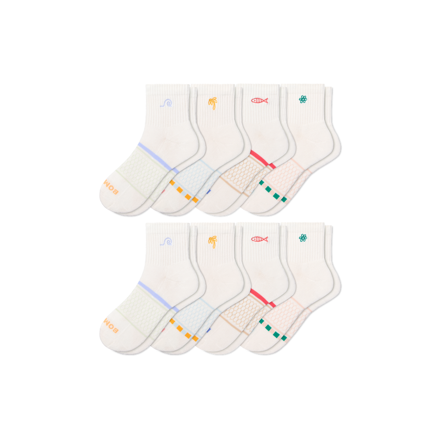 Women's Beach Day Embroidered Quarter Sock 8-Pack - Light Run Pair