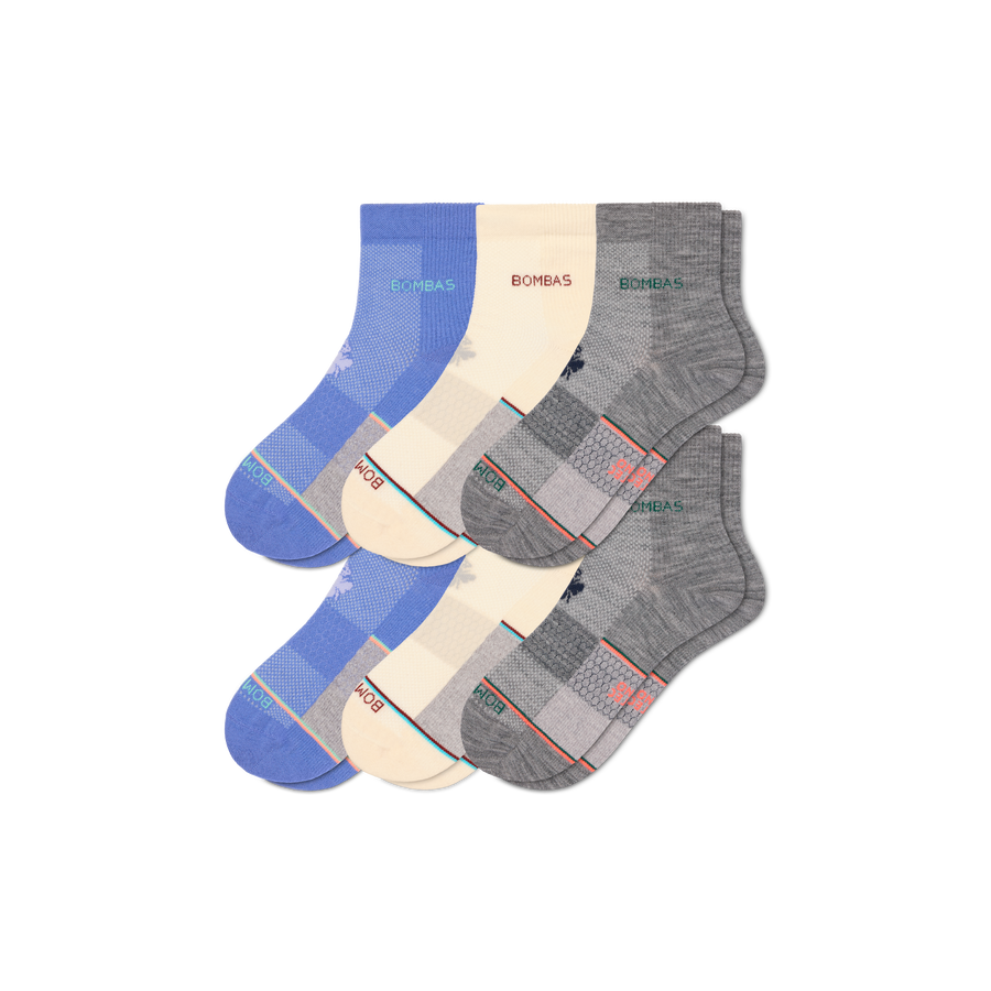 Women's UltraLite Sport Merino Wool Blend Quarter Sock 6-Pack - Outdoor Run Cushion